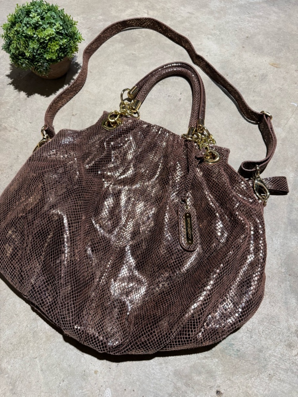 Cynthia Rowley Snakeskin Leather Shoulder Bag Purse Gold Brown Mobwife‎ Fall